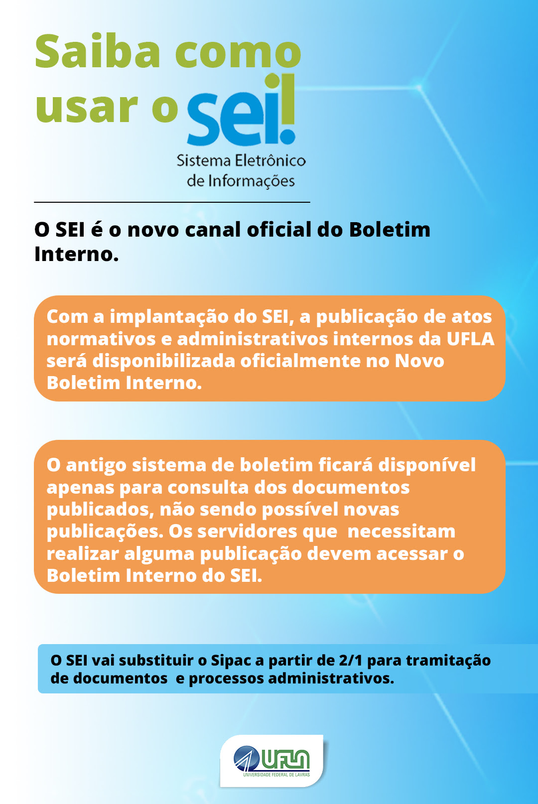 Tramitação de documentos e processos na UFLA passa a ser feita pelo SEI